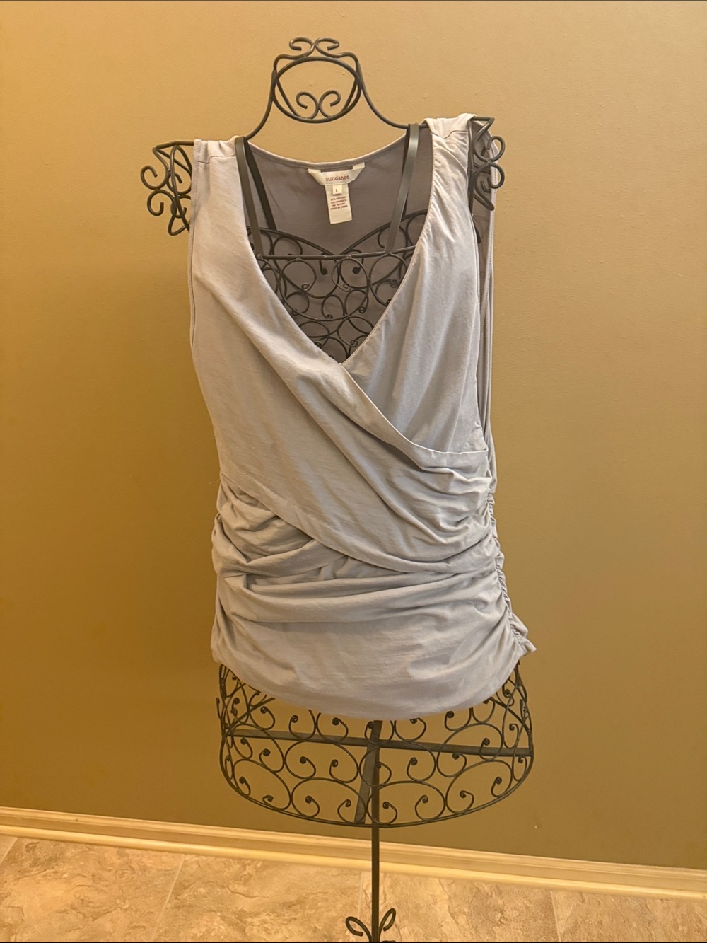 Sundance Light Gray Draped V-Neck Tank
